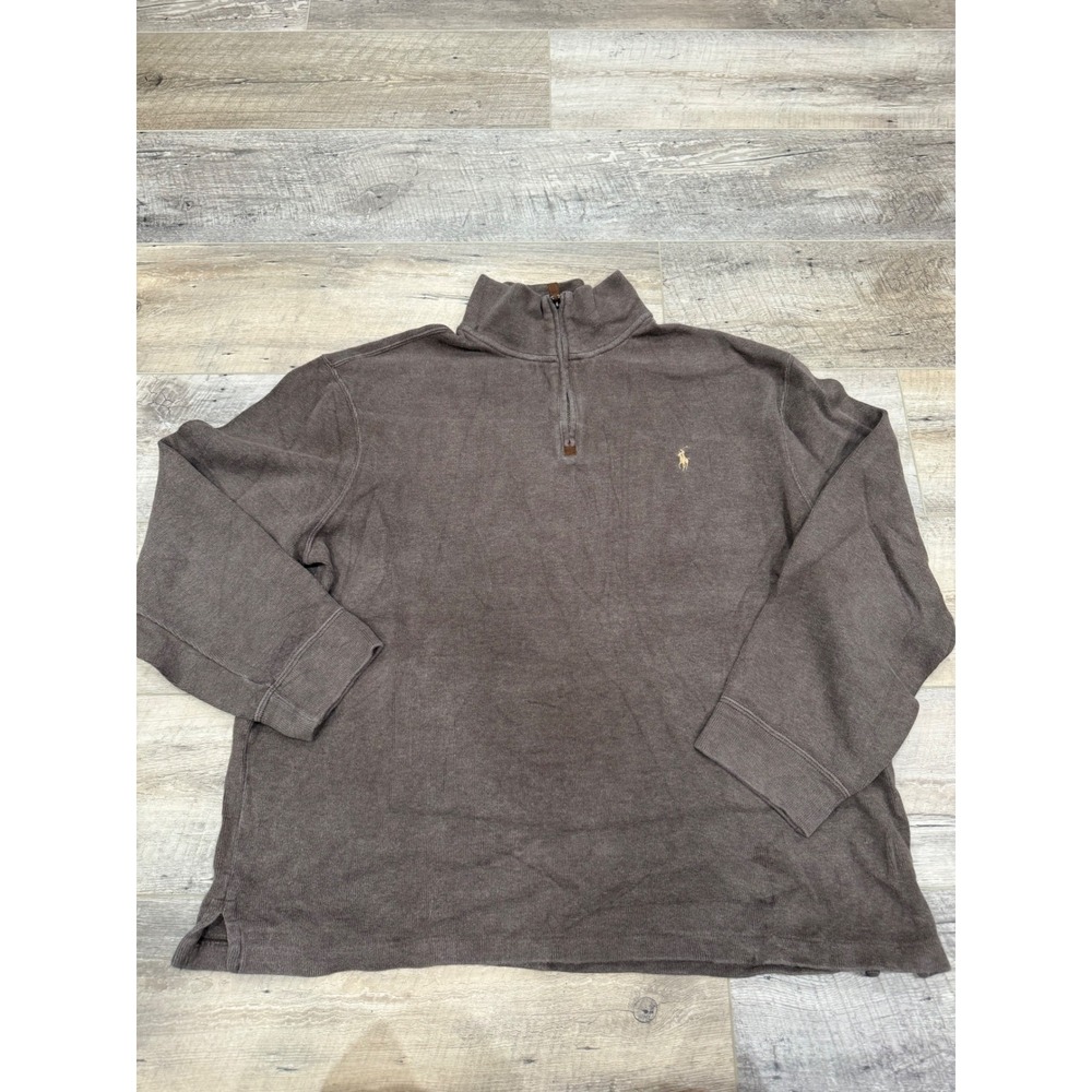 Polo Ralph Lauren Mens XL Brown 100% Cotton Quarter Zip Pullover Sweater Ribbed
